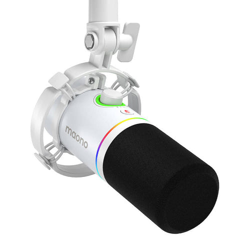 Maono PD200x - Microphone dynamique USB-C et XLR, éclairage RVB, blanc : support antivibratoire micro blanc