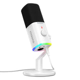 Maono PD100X - Microphone dynamique USB et XLR avec égaliseur, blanc : pied et connectique