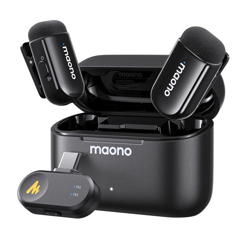 Maono WM622 PC2 - Microphone cravate sans fil USB-C, 2 émetteurs avec aimants et tour de cou : de fixation vêtement