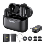 Maono WM622 PC2 - Microphone cravate sans fil USB-C, 2 émetteurs avec aimants et tour de cou : coffret de charge ouvert