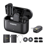 Maono WM622 PBC2 - Microphone cravate sans fil, 2 émetteurs et récepteurs Lightning et USB-C : housse de rangement nomade
