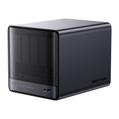 Minis Forum NAS N5 Pro - Serveur de stockage Ryzen AI 9 HX PRO 370, 32 Go et 128 Go : façade et baies