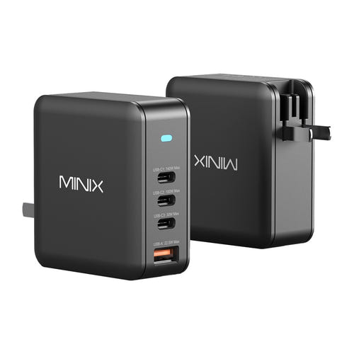 Minix P165 - Chargeur secteur GaN 165 W, 3 USB-C et 1 USB-A : quatre ports USB-C et USB-A