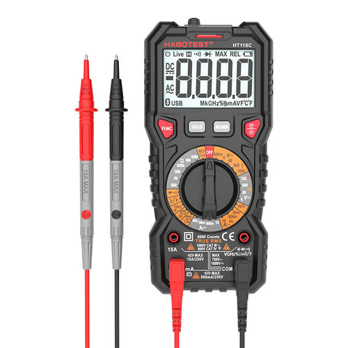 Habotest HT118C - multimètre numérique True RMS avec test de piles et NCV : sélecteur de calibres