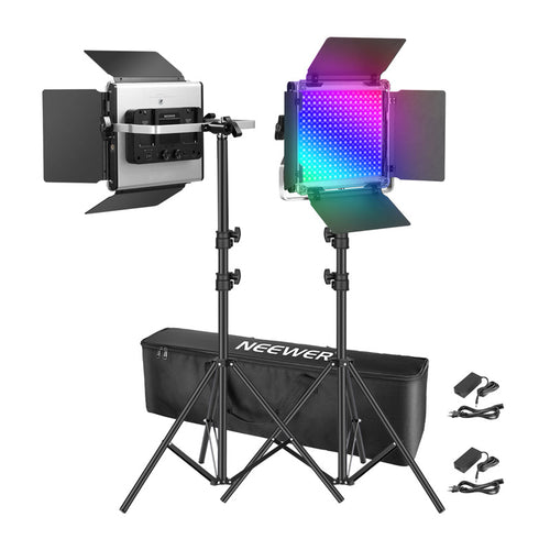 Neewer - Kit 2 panneaux LED 660 PRO II RGB avec trépieds 200 cm : vue ensemble