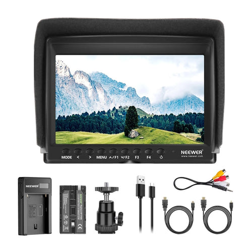Neewer - Kit moniteur vidéo F100 7 pouces + batterie NP-F550 + chargeur USB : vue ensemble