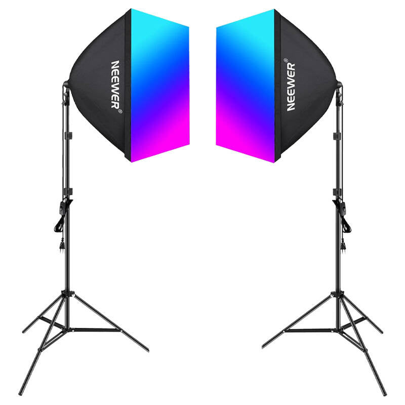 Neewer - Kit studio NK800 : 2 softbox 61 × 61 cm avec ampoules RGB 24 W et trépieds - visuel 1