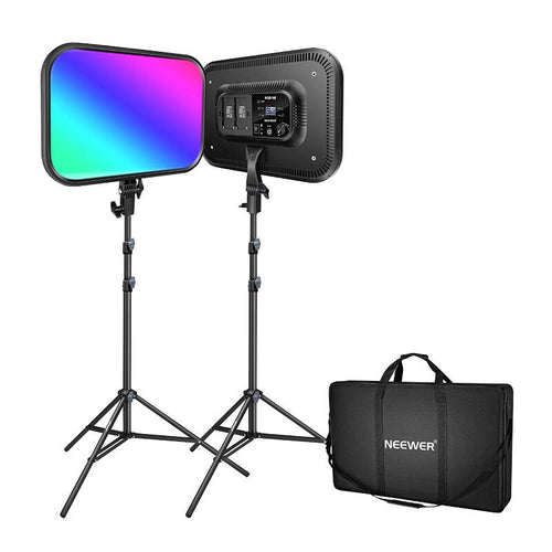 Neewer - Kit studio RGB168 : 2 panneaux LED RGB 60 W + trépieds 200 cm : vue ensemble