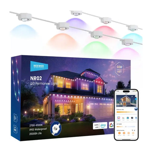 Neewer NR02 - éclairage extérieur LED RGBCW connecté 60 m : guirlandes LED façade connectées 60 m