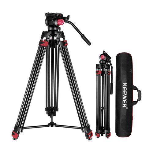 Neewer - Trépied vidéo TP-M200 avec tête fluide et base bol 70 mm (88 à 200 cm) : tpm200 vue ensemble