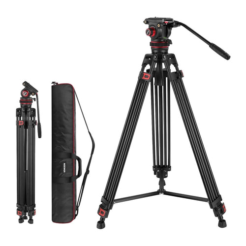 Neewer - Trépied vidéo TP75 avec tête fluide à amortissement réglable (89 à 189 cm) : vue ensemble