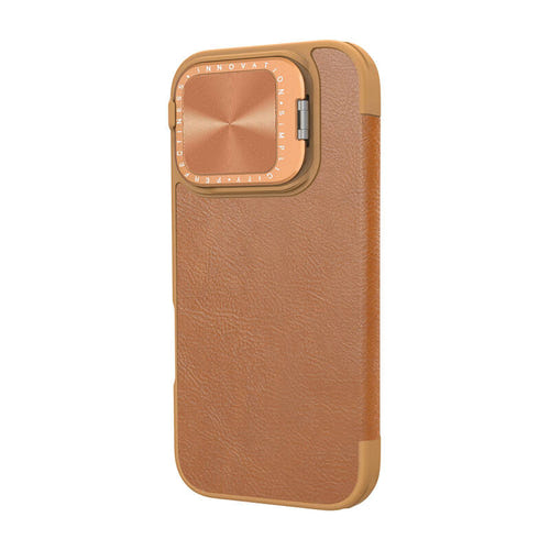 Nillkin Qin Prop - Étui cuir pour iPhone 16 (marron) : béquille paysage