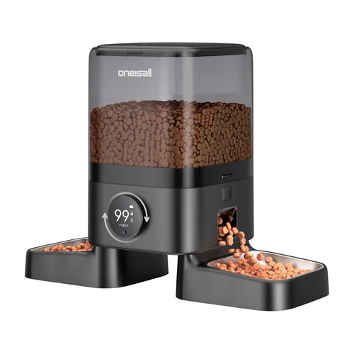 Oneisall PF10 - Distributeur de croquettes connecté 5 L à deux gamelles : double gamelle face