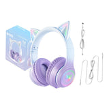 ONIKUMA B90 - Casque sans fil Bluetooth oreilles de chat, bleu et violet : boutons écouteur B90 bleu