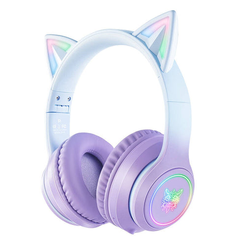 ONIKUMA B90 - Casque sans fil Bluetooth oreilles de chat, bleu et violet
