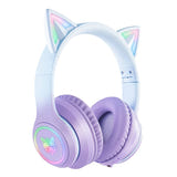 ONIKUMA B90 - Casque sans fil Bluetooth oreilles de chat, bleu et violet : replié bleu violet