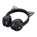 ONIKUMA B90 - Casque sans fil Bluetooth oreilles de chat lumineuses, noir : arceau plié transport