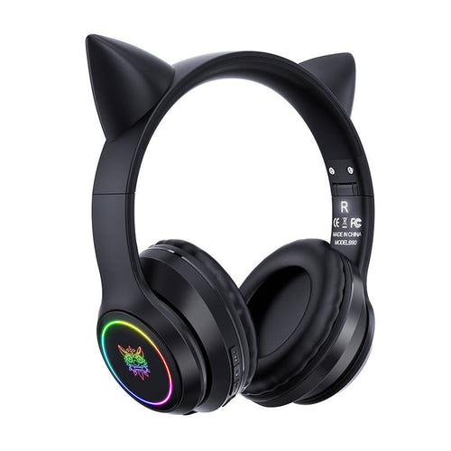 ONIKUMA B90 - Casque sans fil Bluetooth oreilles de chat lumineuses, noir : boutons écouteur commandes