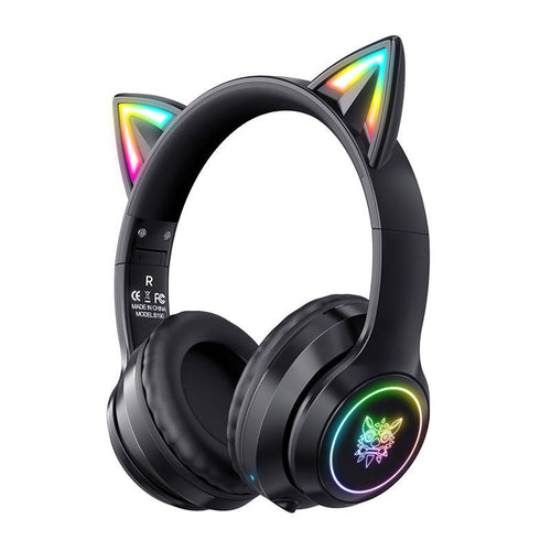 ONIKUMA B90 - Casque sans fil Bluetooth oreilles de chat lumineuses, noir (vue 1)