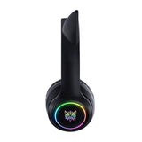 ONIKUMA B90 - Casque sans fil Bluetooth oreilles de chat lumineuses, noir : coussinets simili cuir noir