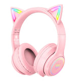 ONIKUMA B90 - Casque sans fil Bluetooth oreilles de chat lumineuses, rose (vue 1)