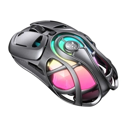 ONIKUMA DM02 - Souris gaming sans fil RGB 6 effets, grise : vue profil éclairage