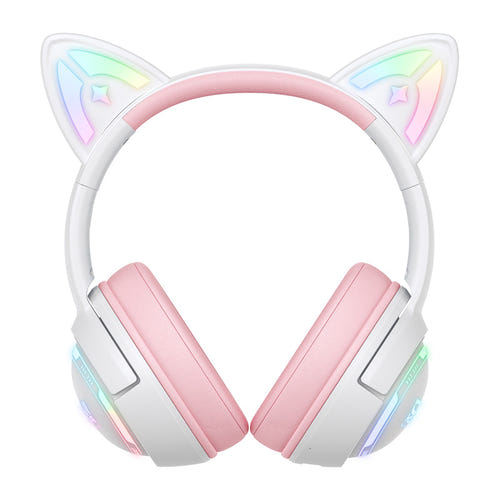 ONIKUMA GT838 - casque gaming sans fil à oreilles de chat lumineuses, rose : rétroéclairées