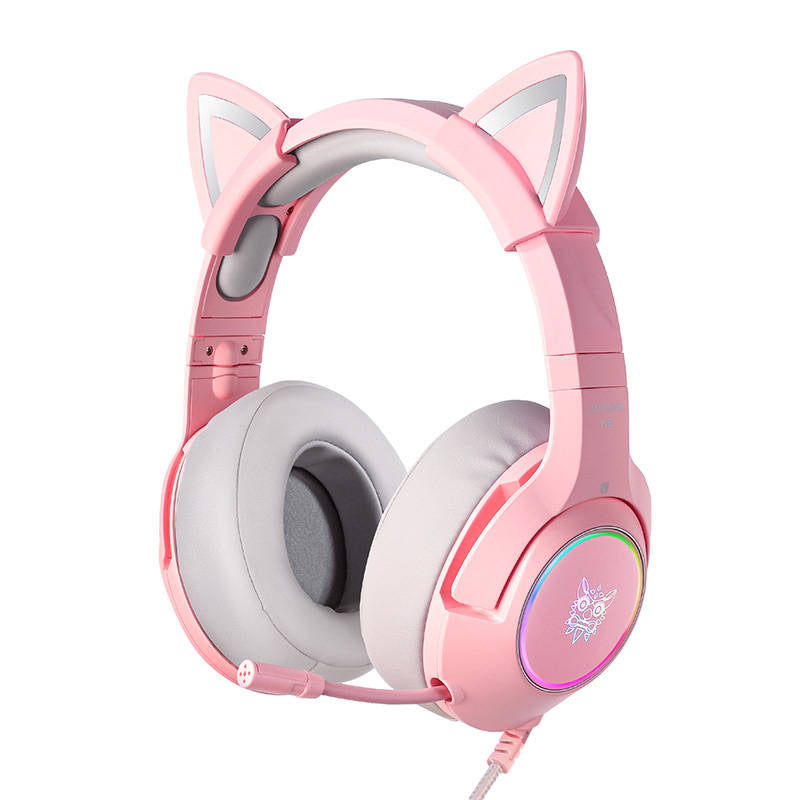 ONIKUMA K9 - Casque gaming RGB oreilles de chat amovibles, rose - visuel 1
