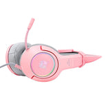 ONIKUMA K9 - Casque gaming RGB oreilles de chat amovibles, rose : coussinets respirants rose