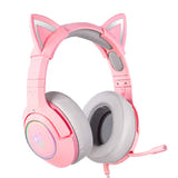 ONIKUMA K9 - Casque gaming RGB oreilles de chat amovibles, rose : micro escamotable coque