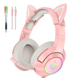 ONIKUMA K9 - Casque gaming RGB oreilles de chat amovibles, rose : télécommande câble K9