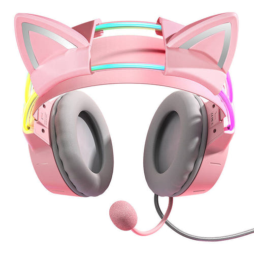 ONIKUMA X15 PRO - Casque gaming rose oreilles de chat amovibles : micro détachable rose