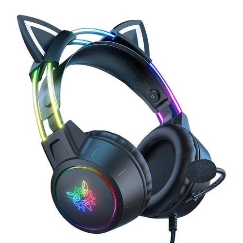 ONIKUMA X15 PRO - Casque gaming filaire oreilles de chat RGB, noir
