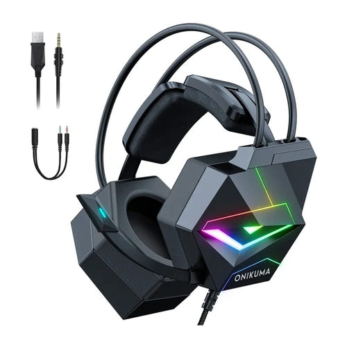 ONIKUMA X20 - Casque gaming filaire surround 50 mm RGB, noir