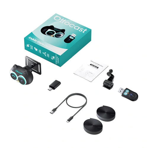 Ottocast Cabin Care CA520-T - Adaptateur CarPlay sans fil avec caméra de surveillance arrière : fixation appui tête