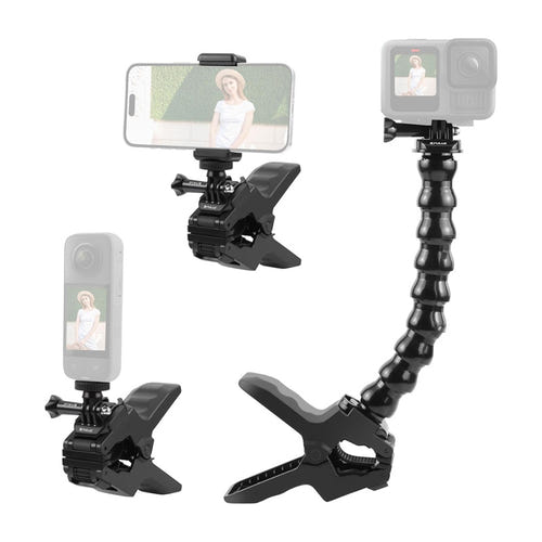 Puluz - Fixation à pince réglable PU740B pour caméra sport et smartphone : éléments fournis