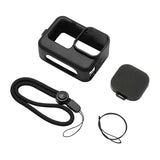 Puluz Coque en silicone GoPro HERO9 à HERO12 - noire avec dragonne : cache objectif dragonne