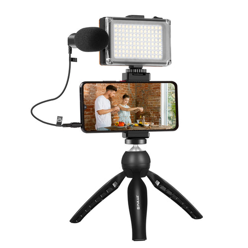 Puluz - Kit live trépied avec lampe LED, micro et pince smartphone PKT3132B