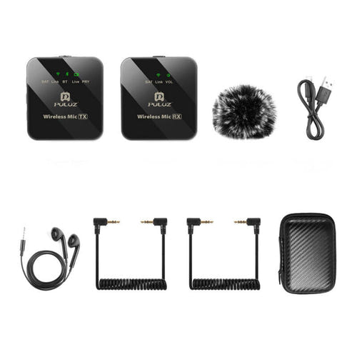 Puluz - Micro-cravate sans fil 1 TX + 1 RX (jack 3,5 mm, Bluetooth) : câbles fournis