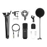 Puluz - Microphone studio à condensateur PU612B (kit avec filtre anti-pop et carte son USB) : support pince détail