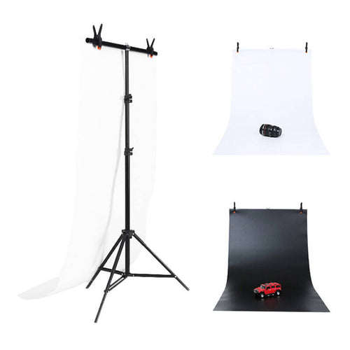 Puluz - Support de fond de studio DCA0976 70 × 200 cm avec 2 fonds (blanc, noir) : monté