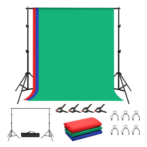 Puluz - Support de fond de studio PKT5204 2 × 2 m avec 3 fonds en tissu (vert, rouge, bleu) : monté