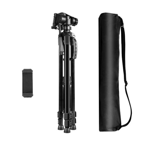 Puluz - Trépied aluminium PU3096B avec rotule 3D 360° et support smartphone (noir) : déployé