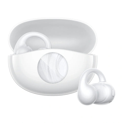 QCY Crossky C50i - Écouteurs ouverts sans fil Bluetooth 6.0, blanc : boîtier de charge blanc