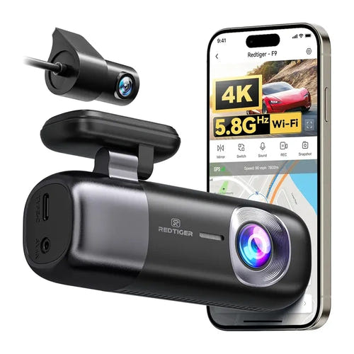REDTIGER F9 - Caméra embarquée avant 4K et arrière 1080p, Wi-Fi 5 GHz et GPS : application WiFi 5 g