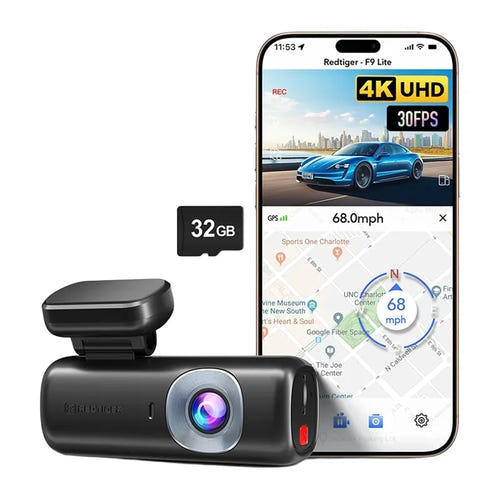 REDTIGER F9 Lite - Caméra embarquée 4K Wi-Fi et GPS, carte 32 Go incluse : application GPS