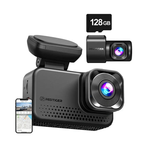 REDTIGER VC70 - dashcam 4K avant et 2.5K arrière, Wi-Fi 6, GPS, carte 128 Go incluse : caméra arrière carte 128 Go téléphone