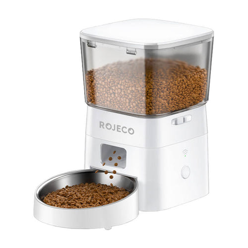 Rojeco RWSQ-12 - Distributeur de croquettes connecté Wi-Fi 2 L : automatique chat bol inox