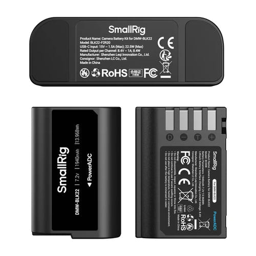 SmallRig DMW-BLK22 - kit 2 batteries et chargeur double USB-C pour Panasonic LUMIX : batterie dmw blk22 1 940 mAh