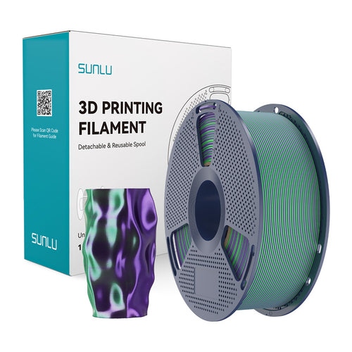 SUNLU PLA+ Silk Dual Color - Filament 3D bicolore 1,75 mm 1 kg (vert et violet) : bobine